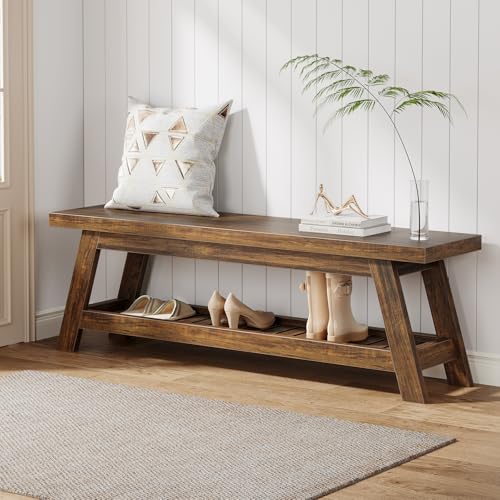 Tribesigns 55" Entryway Bench with Shoe Storage, Wood Bench Seat - Image 4