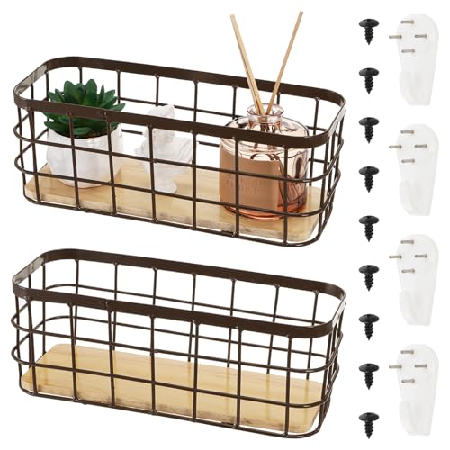 Dicunoy Set of 2 Small Wire Baskets, Narrow Rustic Storage Bin - Image 2