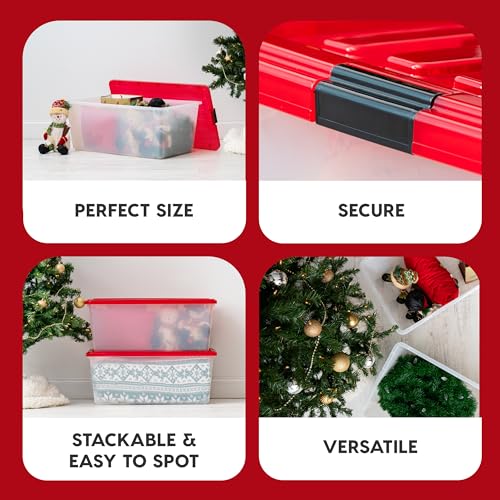 IRIS USA 4-Pack, 91 Qt. Holiday Storage Bin with Lids, Red - Image 4