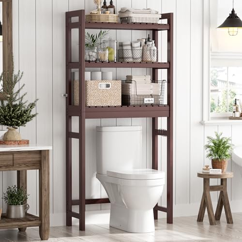 Over The Toilet Storage, 3-Tier Bamboo Bathroom Shelf, Espresso - Image 3