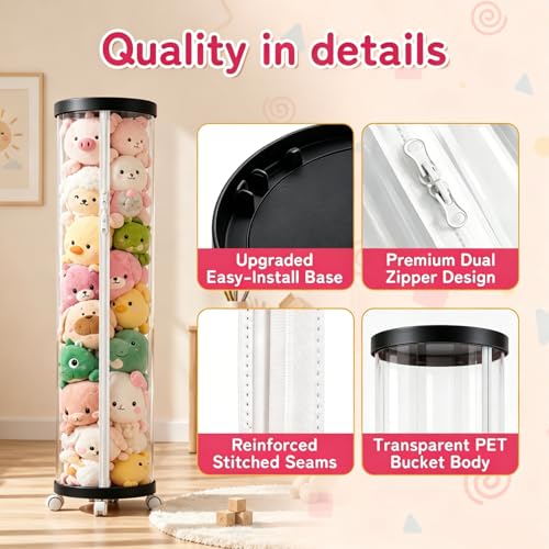 Large Stuffed Animal Storage Tube with Wheels, Tall Toy Organizer - Image 6