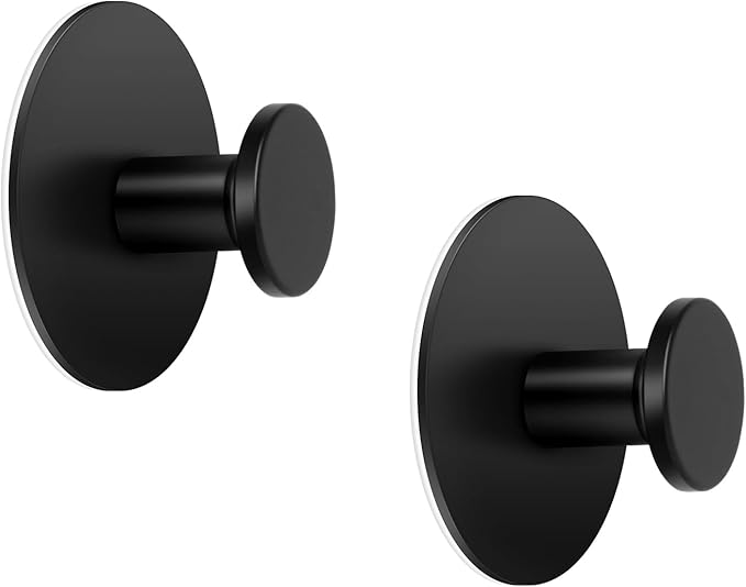 Modern Round Hook Matte Black Self Adhesive Wall Hook 2 Pack Stainless Steel Coat Hooks Towel Hanger for Kitchen Bathroom