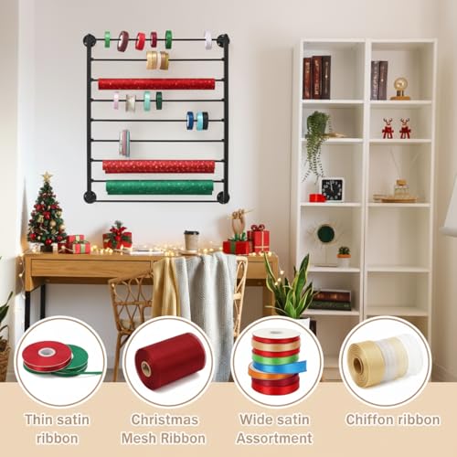 9 Tier Wall Mounted Ribbon Organizer Metal Ribbon Holder,Black - Image 4