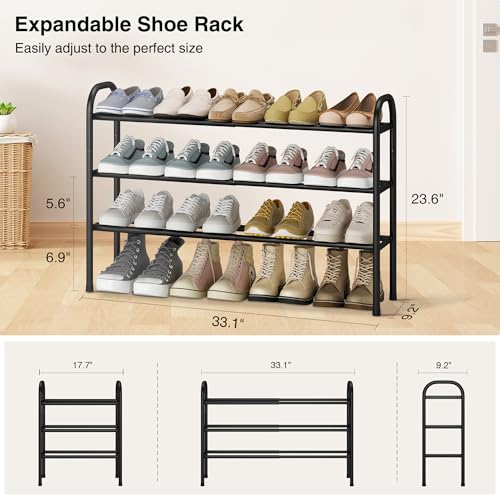 3-Tier Expandable Shoe Rack for Closet, Entryway, 16 Pairs, Black - Image 4
