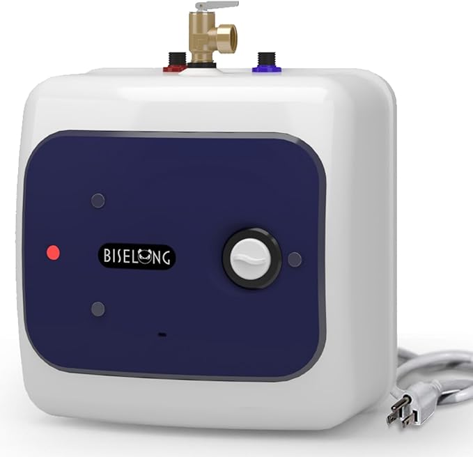 110V-120V 1500W Small Instant ElectricTank 4 Gallon Storage Hot Water Heater, Kitchen Under Sink Cabinet RV Trailer, Easy to Install,2 PCs 16” Long 1/2”FIP Stainless Steel Hose15L