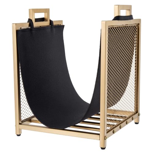 MyGift Gold Metal Wire Mesh Firewood Rack with Black - Image 7