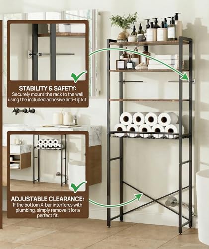 4-Tier Over-the-Toilet Storage Rack with One-Piece Wooden - Image 4