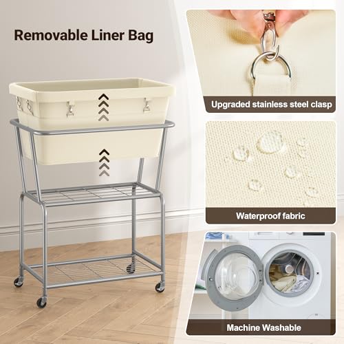 Rolling Laundry Hamper with Wheels, Removable Bag, Laundry Cart - Image 6