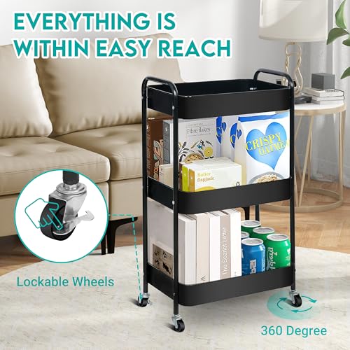 ZOES HOMEWARE 3 Tier Metal Rolling Cart on Wheels,Heavy Duty - Image 3