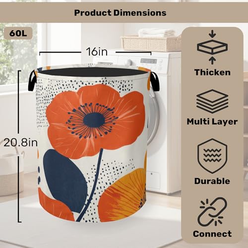 Modern Minimalist Red Flowers Foldable Canvas Laundry - Image 3