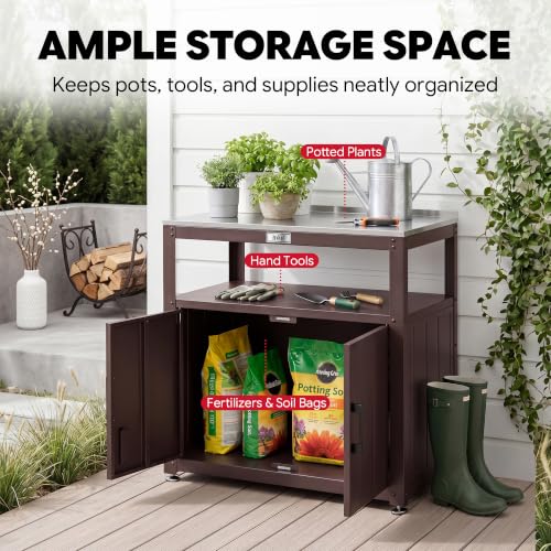 Feasto Metal Outdoor Potting Bench with Storage Cabinet - Image 6