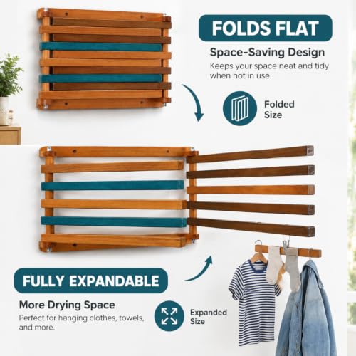 Novabright 1 Pcs Wood Foldable Wall Mounted Drying Rack, Colorful - Image 5