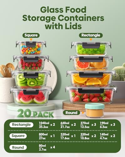 KEMETHY 40 PCS Glass Food Storage Containers with Lids - Image 3