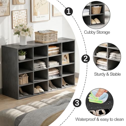 Shoe Storage Bench, Cubby Shoe Rack with 16 Cubbies - Image 5