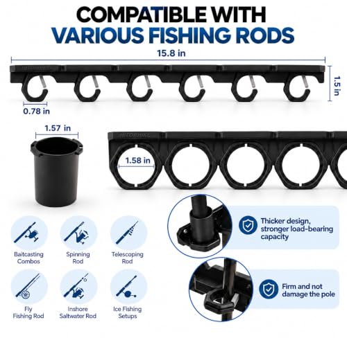 Dual Mount Fishing Rod Rack Wall & Ceiling Storage Organizer - Image 3