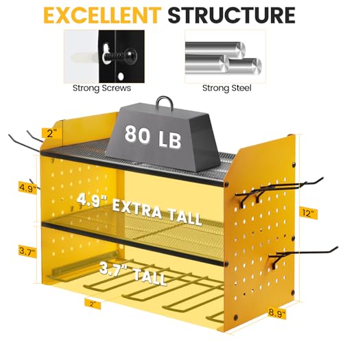 Power Tool Organizer Wall Mount, 3-Layer Drill Rack, Yellow - Image 3
