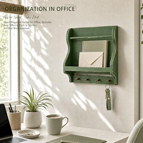 Pine Wood Mail Organizer Wall Mount with 7 key Hooks - Image 4