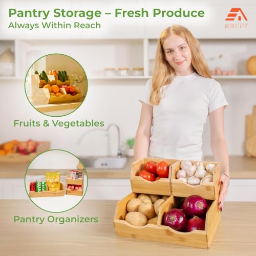 HOMESTEAD Bamboo Pantry Storage Bins – Stackable Potato & Onion - Image 5