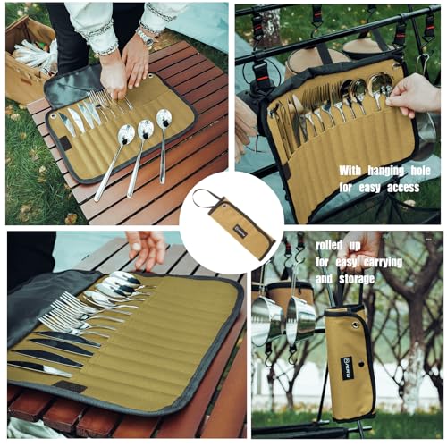 2-Pack Canvas Chef Knife Roll Bag | Portable Camping Utensil Bag - Image 5