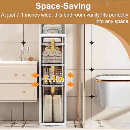 4-Tier Narrow Bathroom Storage Cabinet with Wheels & - Image 4