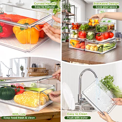 ZIJUND 14 Pack Fridge Organizer Bins with Lids, Stackable Clear - Image 5