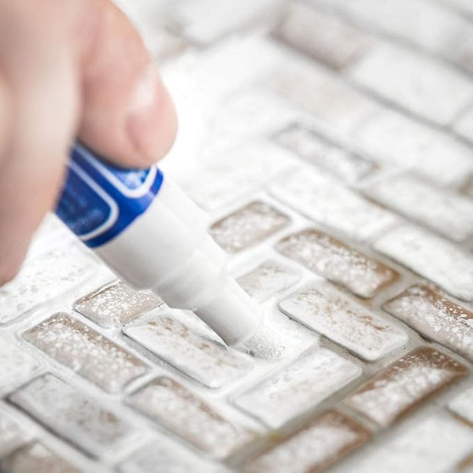 Grout Pen Tile Paint Marker: Waterproof Grout Colorant and Sealer Pen to Renew, Repair, and Refresh Tile Grout - Cleaner Coating Stain Pens - 2 Pack, 15mm Wide Beige and 5mm Narrow White Tip