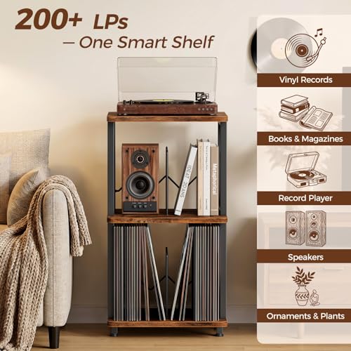 Portin Record Player Stand with Vinyl Storage 3-Tier - Image 5