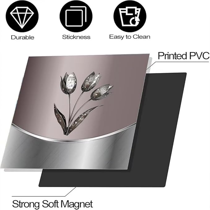 Dishwasher Metal Texture Cover Magnetic Decor, Metallic Flowers,Polished Dishwasher Magnet Cover 23x17inch, Home Panel Decal Pink Stainless Steel Style Sticker
