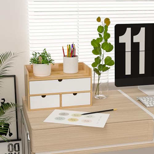 Bamboo Desk Organizer with Drawers, Desktop Storage | All Products - Image 3