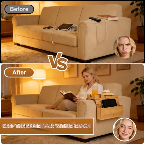 Bamboo Sofa Armrest Tray, Foldable Couch Caddy, 4–6 Inch Arms - Image 7