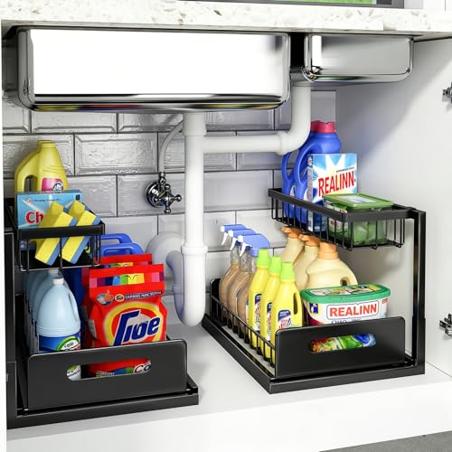 REALINN Under Sink Organizer, L-Shaped 2 Tier Pull Out Cabinet - Image 2