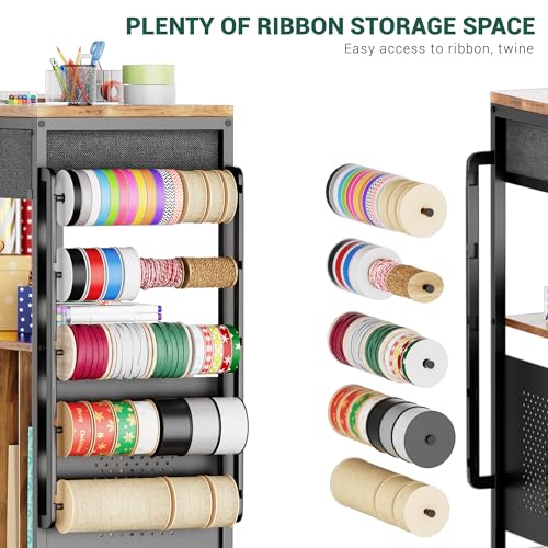 Wrapping Paper Storage Cart, Up to 12 Rolls, Wood Grain - Image 6