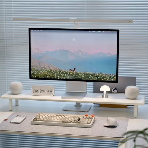 Bamboo Dual Monitor Stand Riser, White Desk Shelf with Storage - Image 2