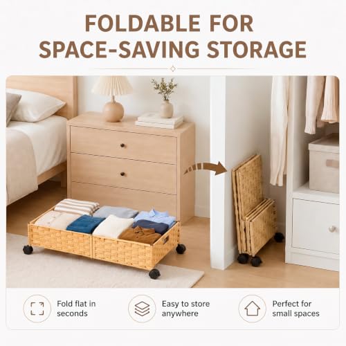 Foldable Under Bed Storage with Wheels, Rolling Wicker 1 - Image 5