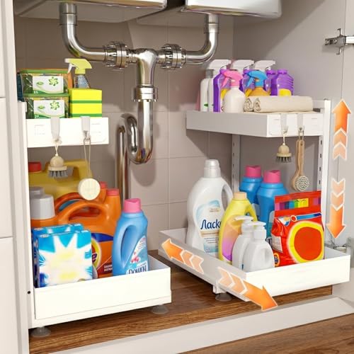 Under Sink Organizer 2 Pack, 2-Tier Metal Slide-Out - Image 2