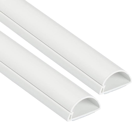 D-Line Half Round Cord Hider, Patented Cable Cover, Hide TV Wall Mount Wires, Raceway for Cords, Decorative Wire Covers, Paintable, Adhesive Cable Concealer - 2X 1.18in W x 0.59in H x 39in L - White