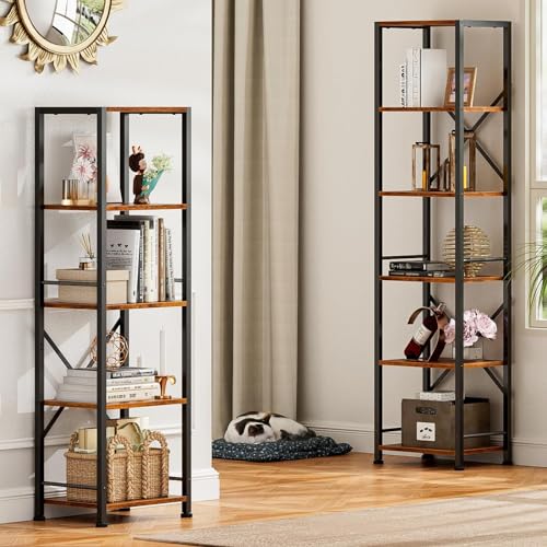 Furologee 6 Tier Bookshelf, Tall Narrow Bookcase, Rustic Brown - Image 3