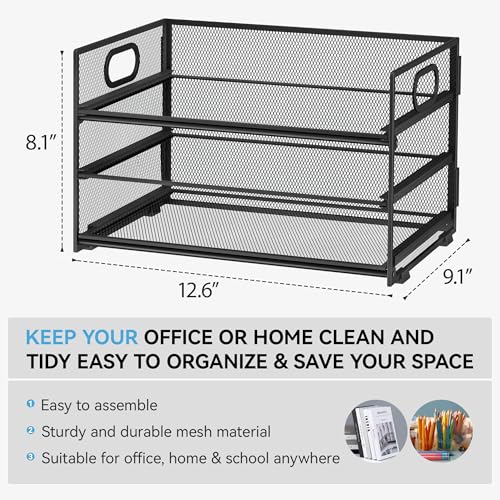 Subekyu 3 Tier Paper Letter Tray Organizer for Desk, Black Metal - Image 3