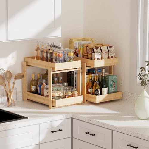 APRTAT 2 Pack Bamboo Under Sink Organizer, 2-Tier Pull Out - Image 3