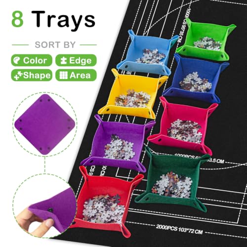 Portable Puzzle Mat Roll Up Set with 8 Sorting Trays, Pump - Image 5