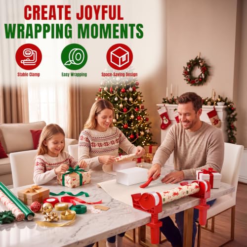 3-in-1 Tabletop Wrapping Paper Holder with Gift Wrap Cutter &Tape - Image 6