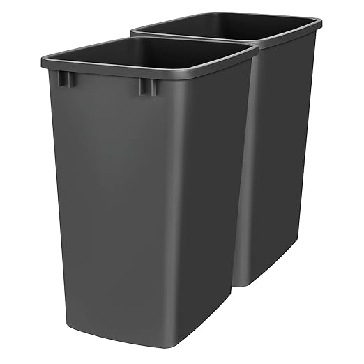 Rev-A-Shelf 2-Pack 35 Quart Polymer Replacement Trash Bin, Recycle Waste Garbage Container for Kitchen Cabinet Pullouts, Black, RV-35-18-2 - Large Plastic Bins for Home and Office