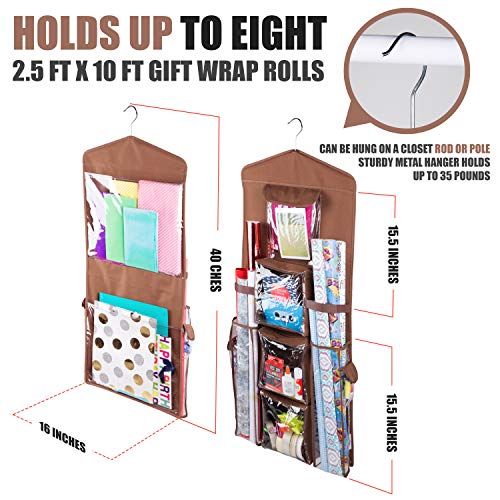 Double-Sided Hanging Gift Bag and Gift Wrap Organizer (Brown) - Image 4