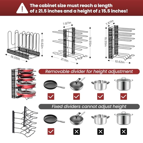 Podxco Pot and Pan Organizer for Under Cabinet, 8 Tiers - Image 4