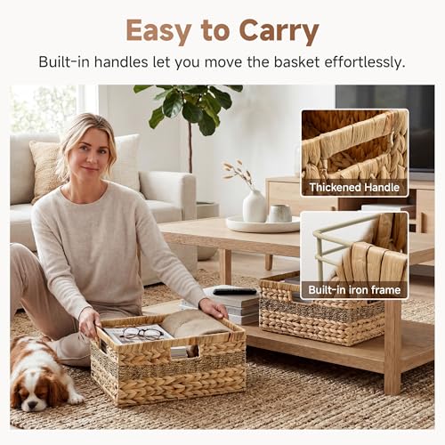 StorageWorks Jumbo Rectangular Wicker Basket, Water Hyacinth - Image 5