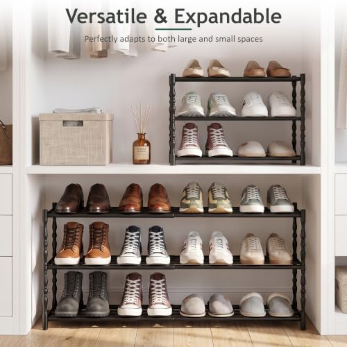 3 Tier Expandable Shoe Rack, Black Metal Storage Shelf - Image 6
