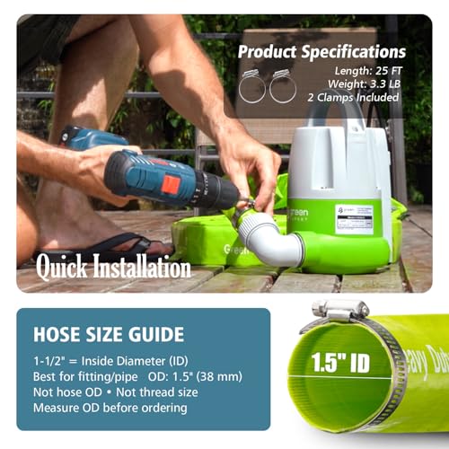Green Expert 1.5 Inch ID PVC Lay-Flat Discharge Hose Sump Pump - Image 6