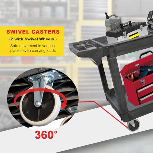 Utility Service Cart, 2-Shelf 500LBS Heavy Duty Plastic Rolling - Image 7