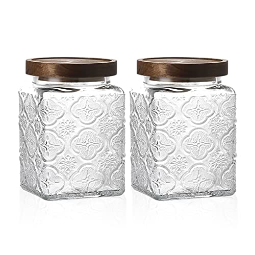 Vintage Glass Airtight Storage Jar Set of 2, With Airtight Wood - Image 2