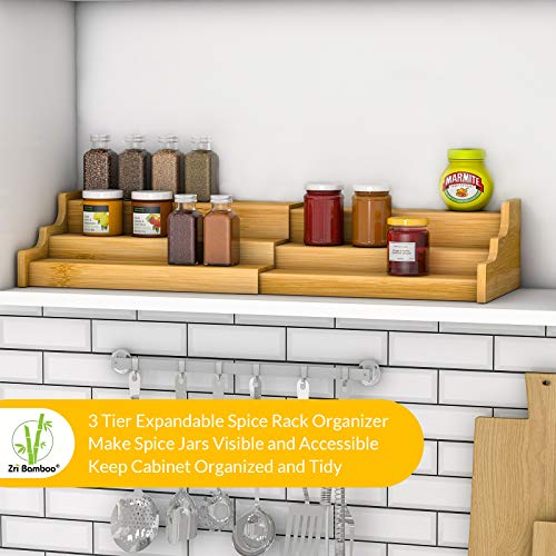 Spice Rack Kitchen Cabinet Organizer- 3 Tier Bamboo - Image 4